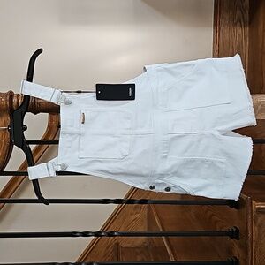 Hudson Kids White Denim Overall Shorts- Shortall